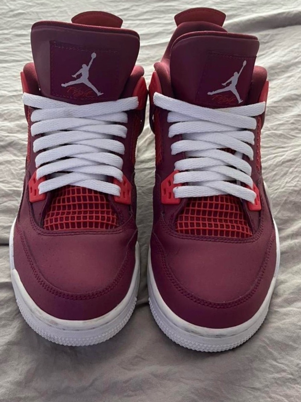 Youth Jordan 4 Burgundy and White Sneakers Valentines Edition